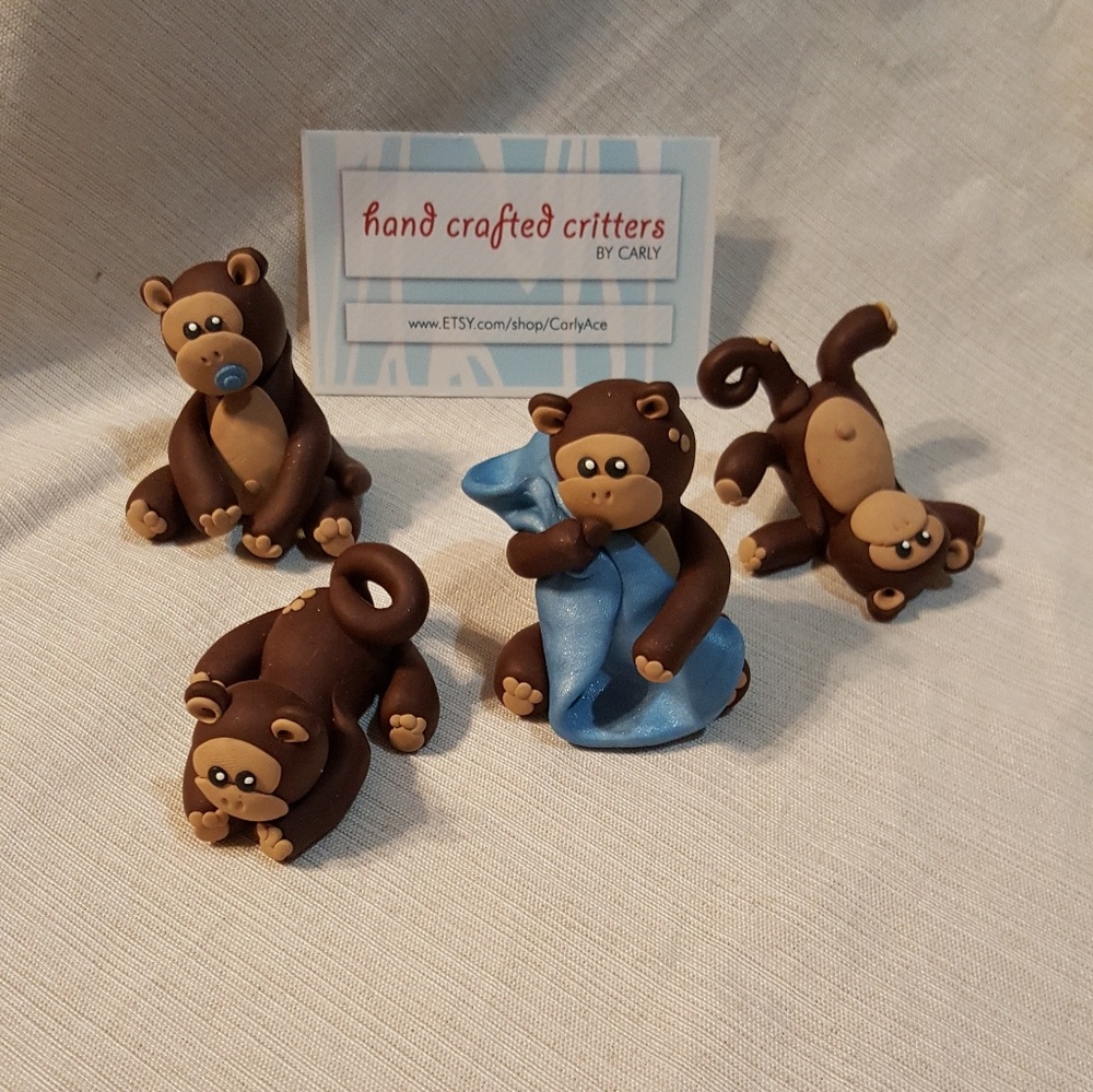 Baby shower monkeys, handmade clay baby decor - Picture 1 of 4